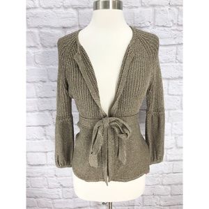 Elite Tahari Metallic Cardigan Sweater Waist Tie